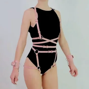 Szexi Bőr Gót Beállítva A Nők Erotikus Test-Szíj Design Fehérnemű Gótikus Ruhák, Kiegészítők, Újrafelhasználható Állítható Öv Felnőtt Rózsaszín