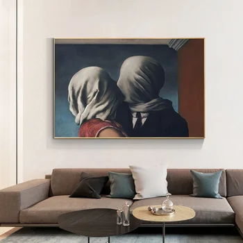 Szürrealizmus René Magritte A Szerető Vászon Festmény Művészet Északi Poszterek, Nyomatok, Fali Képek, Nappali Dekor keret nélküli