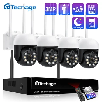 Techage 3MP Vezeték nélküli Biztonsági Kamera Rendszer 8CH H. 265 Wifi PTZ Kamera Kültéri CCTV Videó kétirányú Audio Emberi Érzékeli Szín Éjszaka