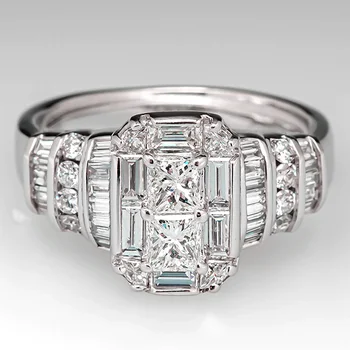 Túlzás Stílusú Gyűrű a Nők Teljes AAA Cirkónia Gyönyörű Női Koktél Party Ujj-gyűrű Ezüst Színű Luxus Ékszerek