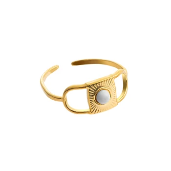 Vad & Ingyenes Rozsdamentes Acél Természetes Kő Gyűrű a Nők Egyszerű Europen American Vintage Nyitva Ujj Gyűrű Parti Ékszer