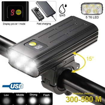 Vízálló Első Kerékpár Lámpa USB Újratölthető Kerékpár Lámpa 4 Módok Kerékpározás Toch Digitális LED Kijelző Típus-c Töltés