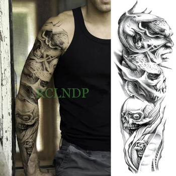 Vízálló Ideiglenes Tetoválás Matrica Koponya, Fej Teljes Kar Hamis Tatto Flash Tetoválás Ujjú Nagyméretű Férfiak Nők