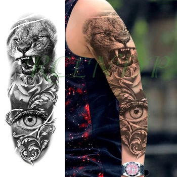 Vízálló Ideiglenes Tetoválás Matrica oroszlán éles fogak rózsa nagy szem teljes kar nagy kamu tatto flash tetoválás férfiak nők