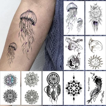 Vízálló Ideiglenes Tetoválás Matrica Tenger Medúza Flash Tetoválás Nap, Hold Univerzum Karját Csuklóját, Hamis Tatto A Body Art Nők, Férfiak