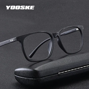 YOOSKE TR90 Rövidlátás Látvány Keret Férfiak Ultrakönnyű Retro Nagy Keret Utánzat Fa Gabona Szemüveg Keret Divat Alkalmi Szemüveg