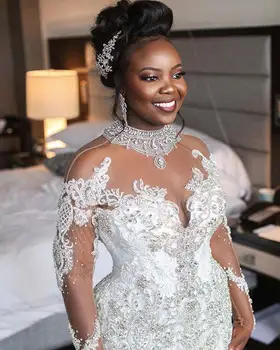 Évjárat Afrikai Sellő Esküvői Ruhák 2020 Vestido De Noiva Hosszú Ujjú Csipke Esküvői Ruhák Fekete Lány A Nők Menyasszony Ruha