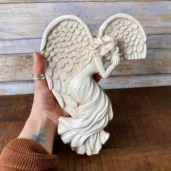 ÚJ Ajtó, Angyal Emlékmű Megváltás Szobor Kézműves Gyanta Angyal Wingss Szobor Kerti Figura Kézműves Dekoráció