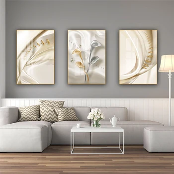 Arany Ezüst Madarak Virág Vászon Poszter Fény Luxus Absztrakt Művészet Nyomtatott Festmény Modern Fali Kép, Nappali, Lakberendezés