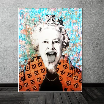 Brit Királynő Plakátok Aranyos Pop Art Vászon Poszter Nyomtatás Divat Luxus Elizabeth Wall Art Képek Királynő Vászon Plakátok