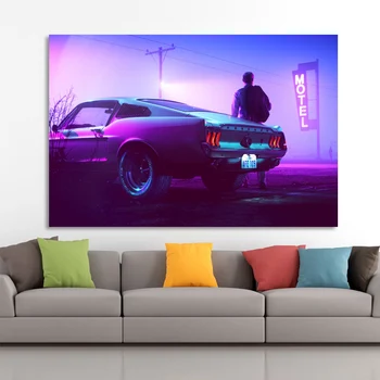 Dekoratív Festmények Ford Mustang Szuperautó Retrowave Wall Art Plakátok Vászon Nyomtatás Lakberendezés
