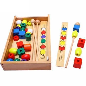 Montessori Oktatási fajátékok a Gyermekek Színes Alakú Bottal Gyöngy Set Blokkok Játékok Fa Játékok, Baba Brinquedo